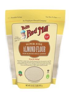 A package of Tobias Red Mill super fine almond flour, showcasing its fine texture and premium quality for baking and cooking.