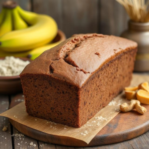 A freshly baked loaf of chocolate banana bread, showcasing a rich, dark color with chocolate chips and a soft texture.