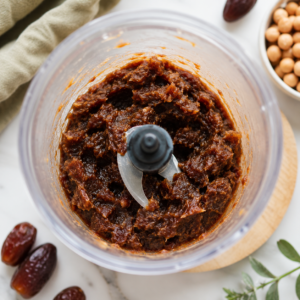 blending dates paste for moist fudgy chickpea brownies gluten free fix dry gluten-free brownies