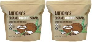 Anthony's Organic Coconut Sugar in 5 lb resealable bags, gluten-free, non-GMO, vegan, natural sweetener for baking and healthy cooking.