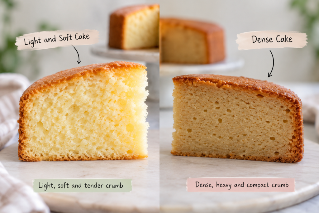 Light and dense cake crumb comparison