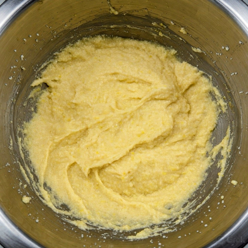why is my cake dense? Curdled cake batter in a mixing bowl showing split butter, sugar, and eggs due to incorrect mixing or temperature