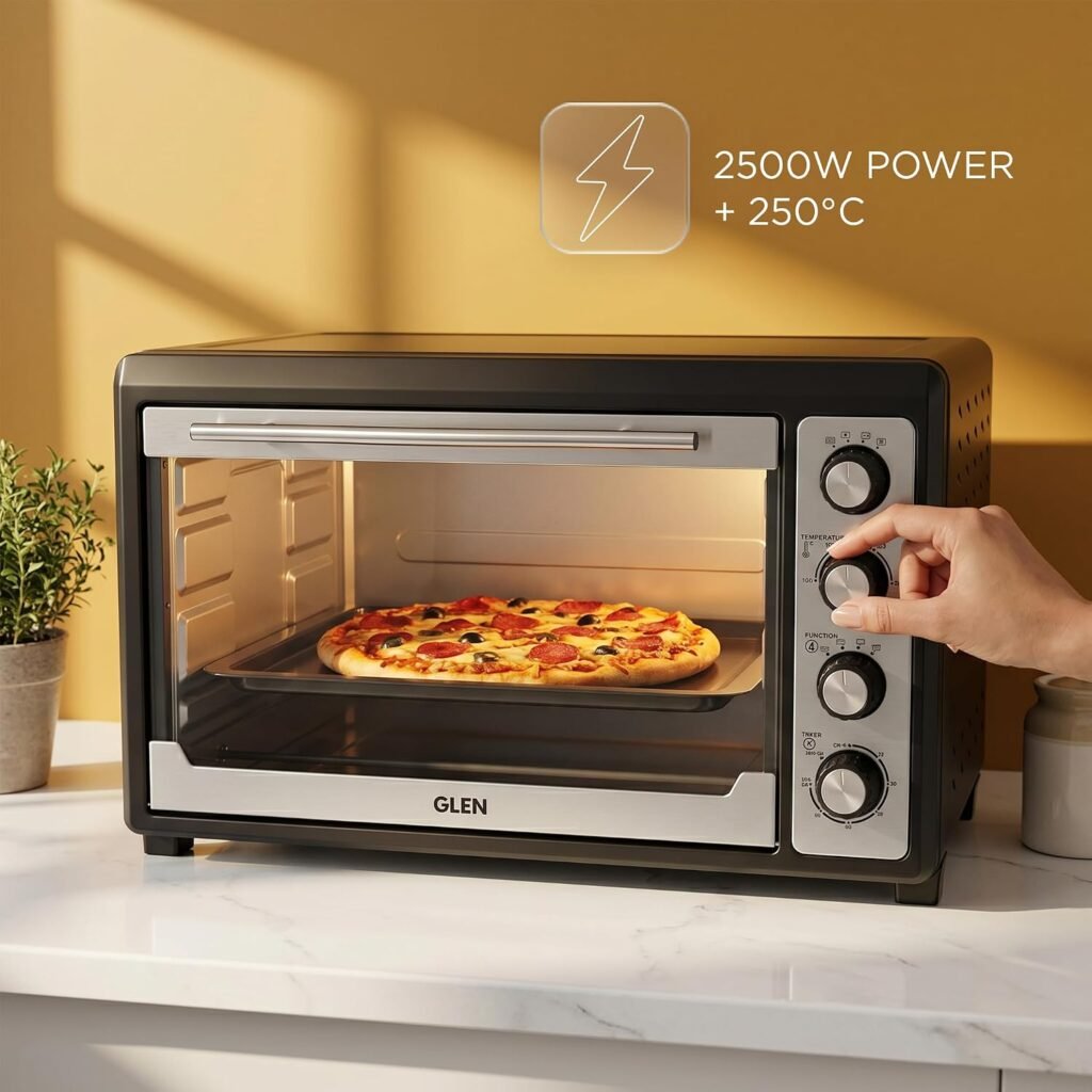 Glen OTG oven with temperature controls and pizza baking inside