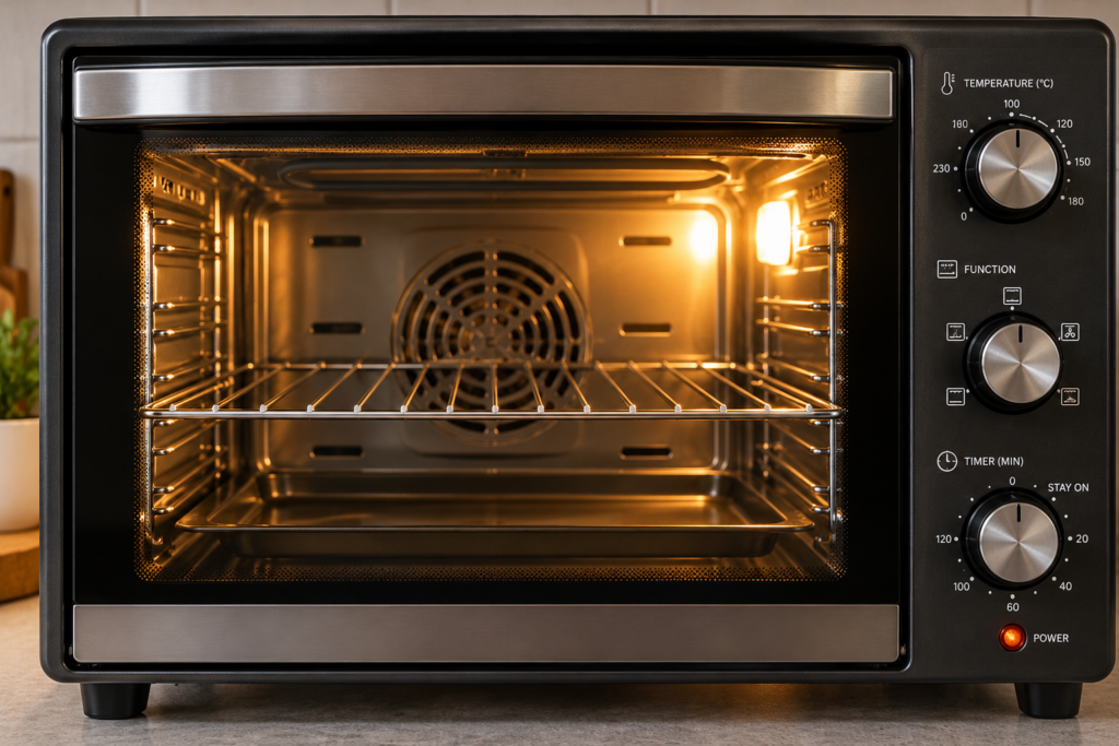 Home oven with temperature and baking controls