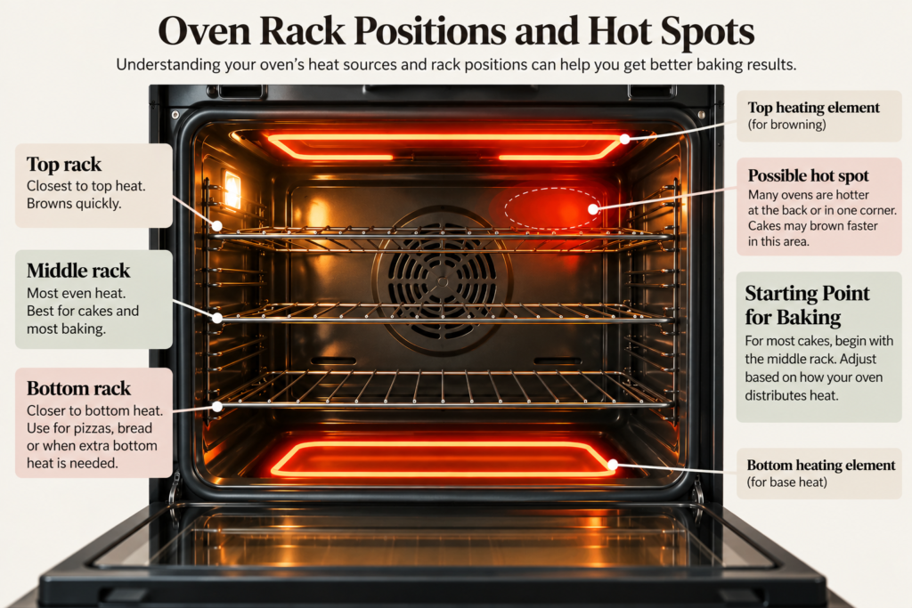 Oven rack positions and hot spots for baking