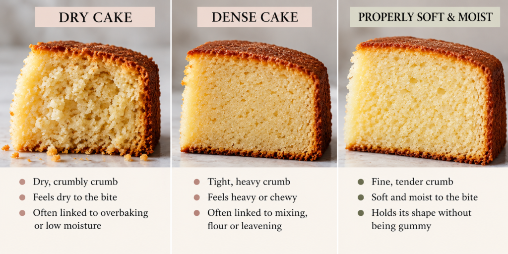 Comparison of dry, dense and soft moist eggless cake textures