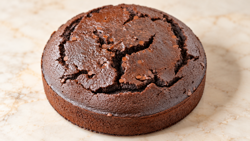 Chocolate cake with deep cracks across its top