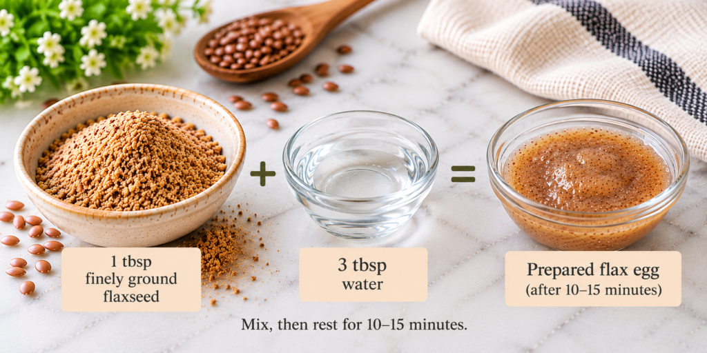 One tablespoon finely ground flaxseed plus three tablespoons water to prepare a flax egg