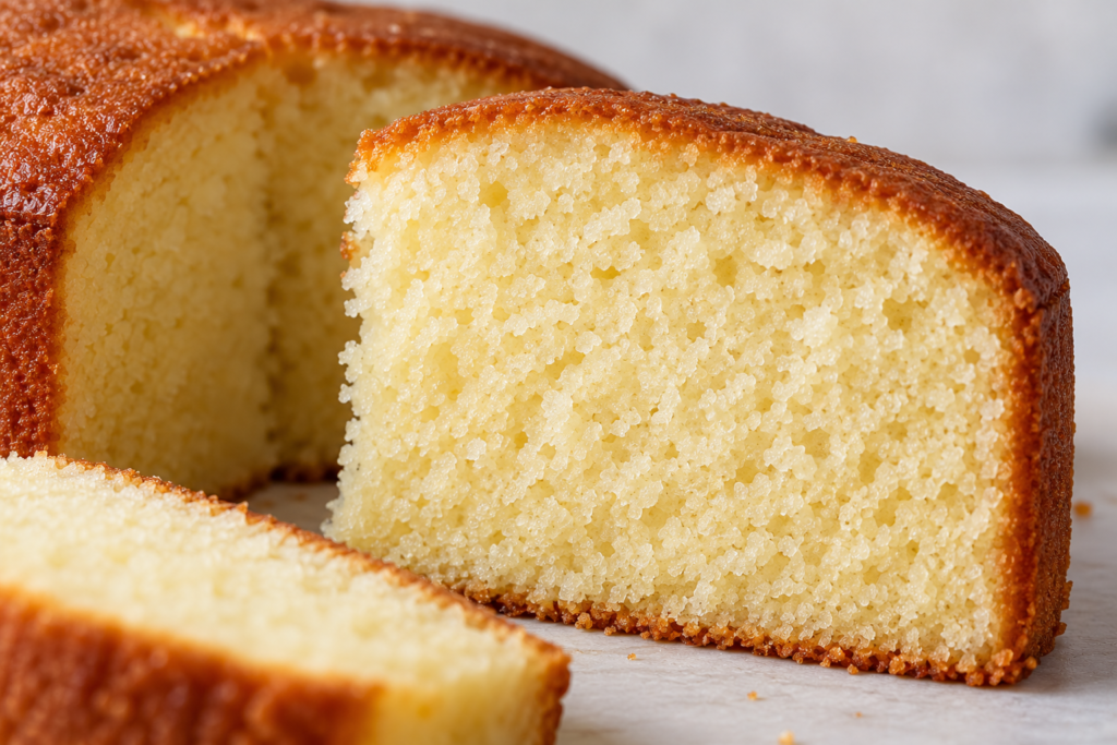 Soft, moist eggless cake crumb with a tender texture