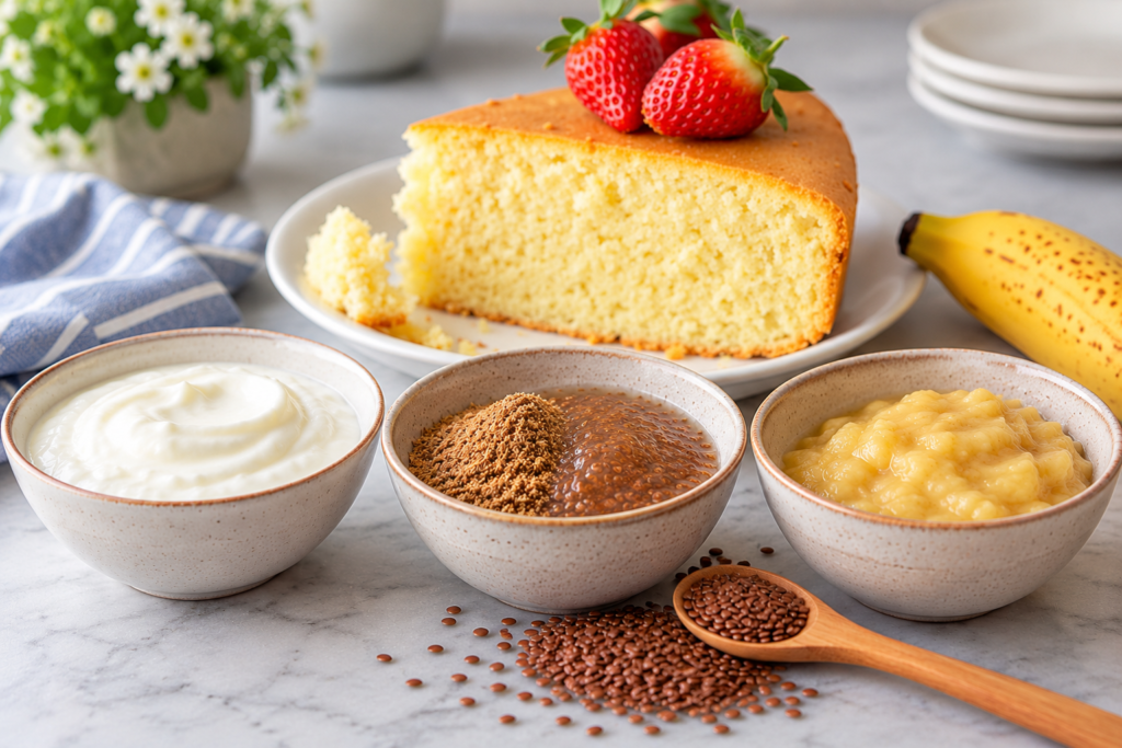 Yogurt, flax and banana for eggless baking with a soft sponge cake
