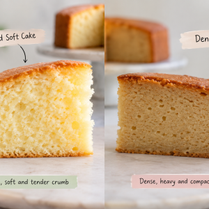 Light and dense cake crumb comparison