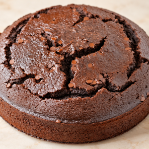 Chocolate cake with deep cracks across its top