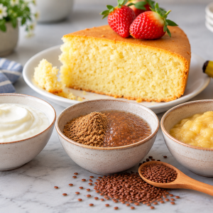 Yogurt, flax and banana for eggless baking with a soft sponge cake